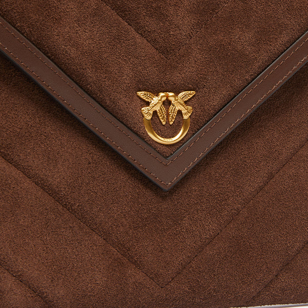 Pinko - Flat Pochette in Suede Marrone Castano Matt Gold - 104820A2JH - MARRONE/CASTANO/MATT/GOLD