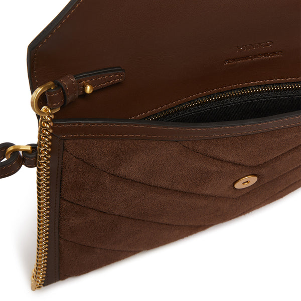 Pinko - Flat Pochette in Suede Marrone Castano Matt Gold - 104820A2JH - MARRONE/CASTANO/MATT/GOLD