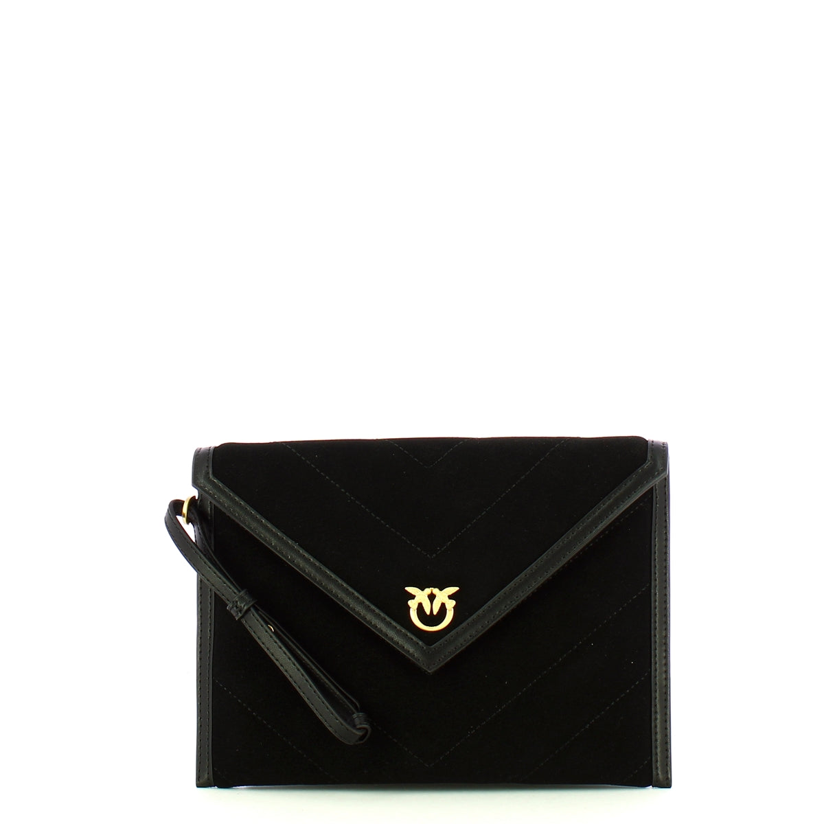 Pinko - Flat Pochette in Suede Nero Limousine Matt Gold - 104820A2JH - NERO/LIMOUSINE/-/MATT/GOLD