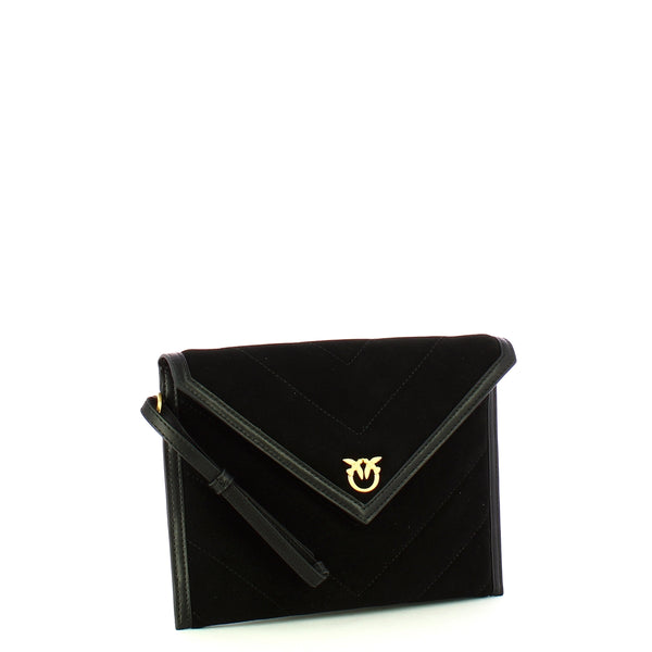 Pinko - Flat Pochette in Suede Nero Limousine Matt Gold - 104820A2JH - NERO/LIMOUSINE/-/MATT/GOLD