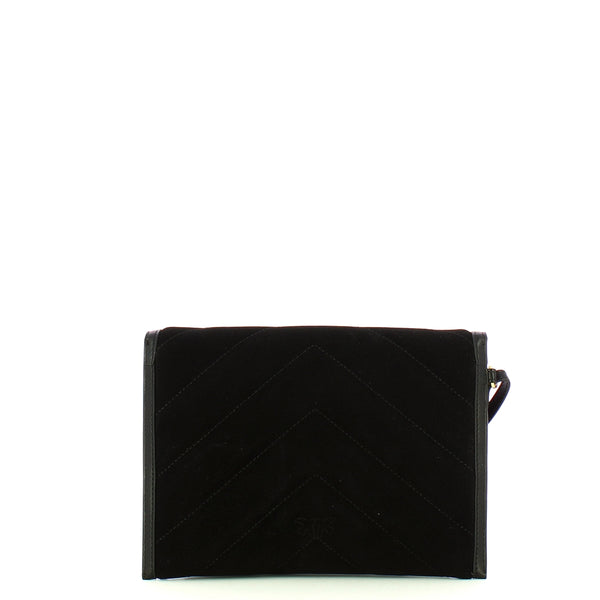 Pinko - Flat Pochette in Suede Nero Limousine Matt Gold - 104820A2JH - NERO/LIMOUSINE/-/MATT/GOLD