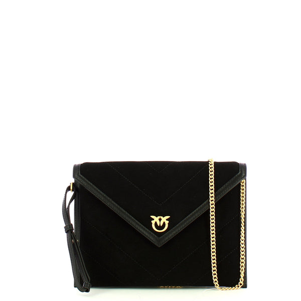 Pinko - Flat Pochette in Suede Nero Limousine Matt Gold - 104820A2JH - NERO/LIMOUSINE/-/MATT/GOLD