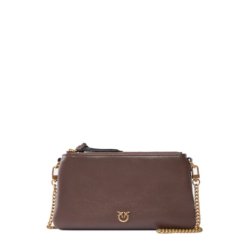 Pinko - Double Mini Marrone Castano Antique Gold Crossbody Bag - 105359A0QO - MARRONE/CASTANO-ANTIQUE/GOLD