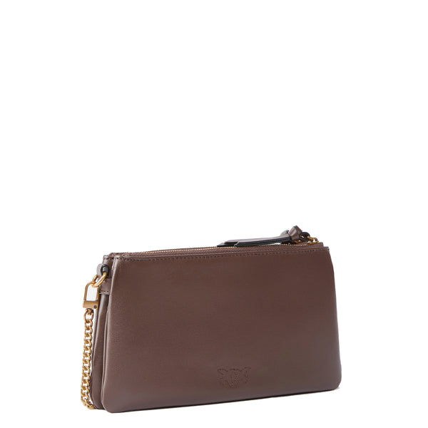 Pinko - Double Mini Marrone Castano Antique Gold Crossbody Bag - 105359A0QO - MARRONE/CASTANO-ANTIQUE/GOLD
