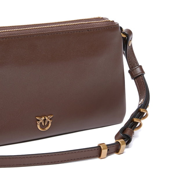 Pinko - Double Mini Marrone Castano Antique Gold Crossbody Bag - 105359A0QO - MARRONE/CASTANO-ANTIQUE/GOLD