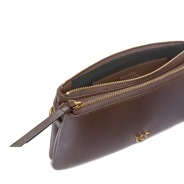 Pinko - Double Mini Marrone Castano Antique Gold Crossbody Bag - 105359A0QO - MARRONE/CASTANO-ANTIQUE/GOLD