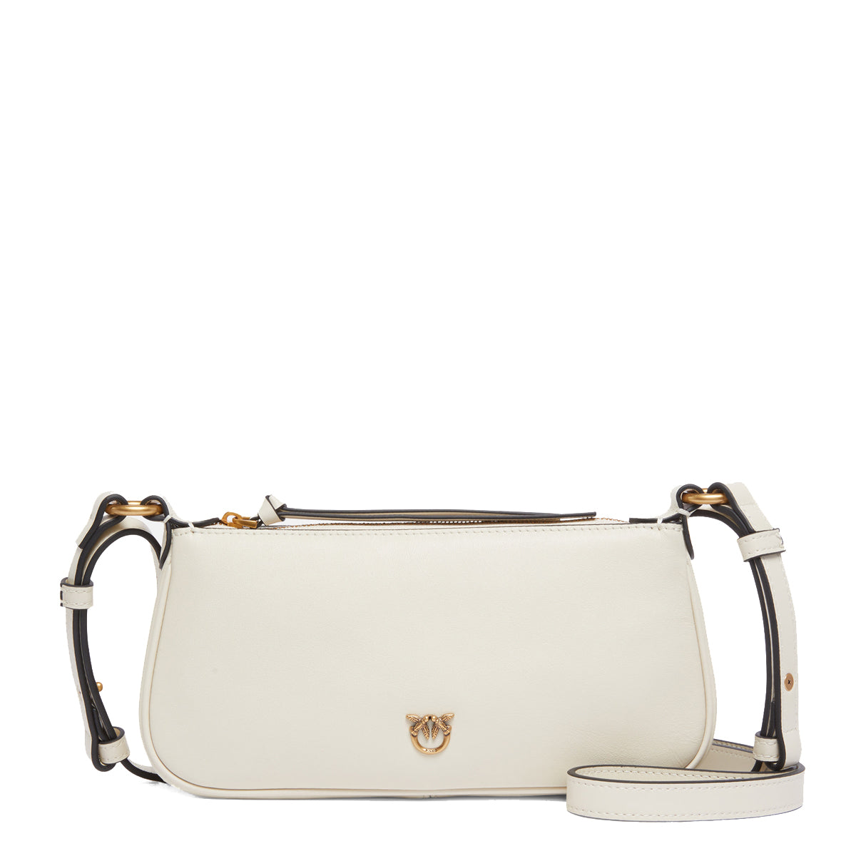 Pinko - Mini Half Moon Bianco Seta Antique Gold Crossbody Bag - 105069A0QO - BIANCO/SETA-ANTIQUE/GOLD