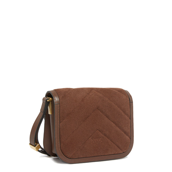 Pinko - Love Box Small Suede Marrone Castano Matt Gold Flap Purse - 104297A2JH - MARRONE/CASTANO/MATT/GOLD
