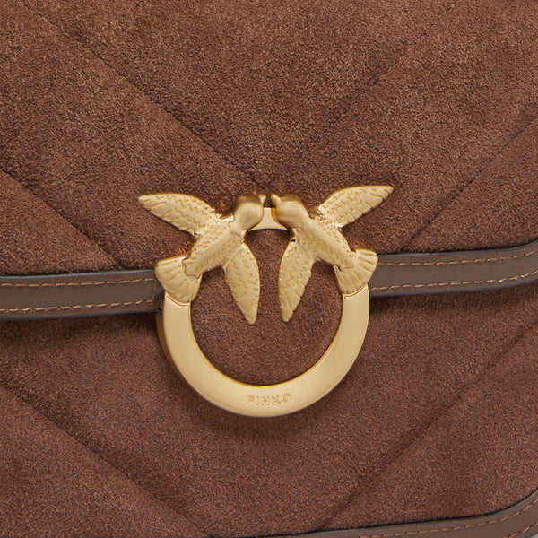 Pinko - Love Box Small Suede Marrone Castano Matt Gold Flap Purse - 104297A2JH - MARRONE/CASTANO/MATT/GOLD