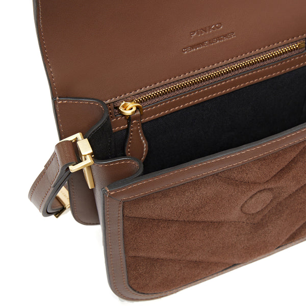 Pinko - Love Box Small Suede Marrone Castano Matt Gold Flap Purse - 104297A2JH - MARRONE/CASTANO/MATT/GOLD