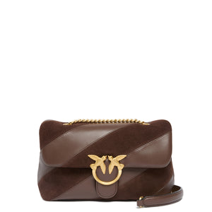 Pinko - Borsa a tracolla Love Puff Suede Marrone Castano Antique Gold - 100038A2JY - MARRONE/CASTANO/MATT/GOLD