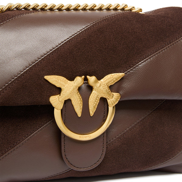 Pinko - Borsa a tracolla Love Puff Suede Marrone Castano Antique Gold - 100038A2JY - MARRONE/CASTANO/MATT/GOLD