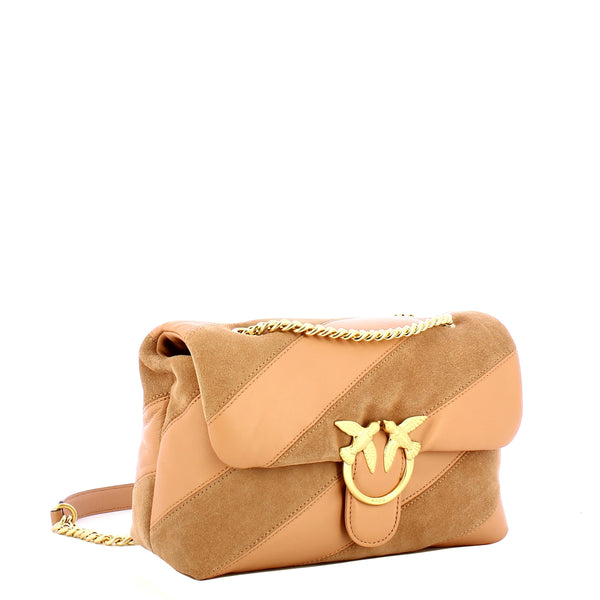 Pinko - Borsa a tracolla Love Puff Suede Rosa Toast Antique Gold - 100038A2JY - ROSA/TOAST-MATT/GOLD