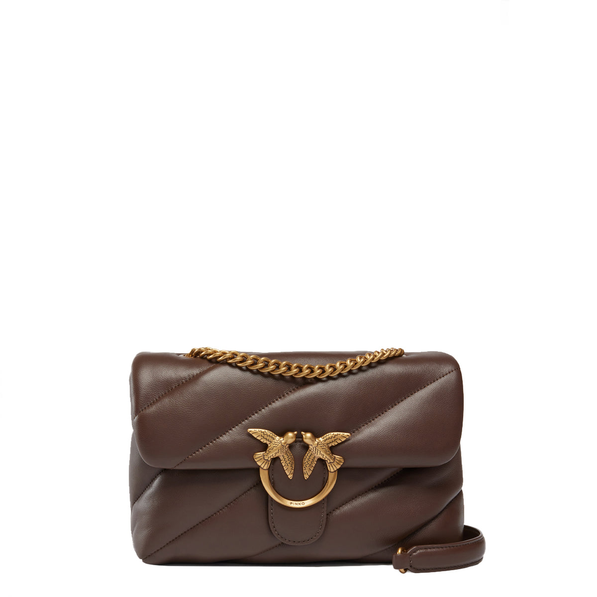 Pinko - Love Puff Marrone Castano Antique Gold Crossbody Bag - 100038A0F2 - MARRONE/CASTANO-ANTIQUE/GOLD