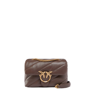 Pinko - Love Puff Maxi Quilt Marrone Castano Antique Gold Mini Crossbody Bag - 100039A0F2 - MARRONE/CASTANO-ANTIQUE/GOLD