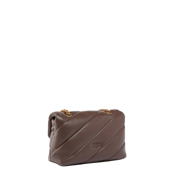 Pinko - Love Puff Maxi Quilt Marrone Castano Antique Gold Mini Crossbody Bag - 100039A0F2 - MARRONE/CASTANO-ANTIQUE/GOLD