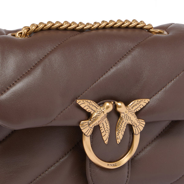 Pinko - Love Puff Maxi Quilt Marrone Castano Antique Gold Mini Crossbody Bag - 100039A0F2 - MARRONE/CASTANO-ANTIQUE/GOLD