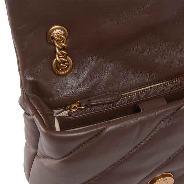 Pinko - Love Puff Maxi Quilt Marrone Castano Antique Gold Mini Crossbody Bag - 100039A0F2 - MARRONE/CASTANO-ANTIQUE/GOLD