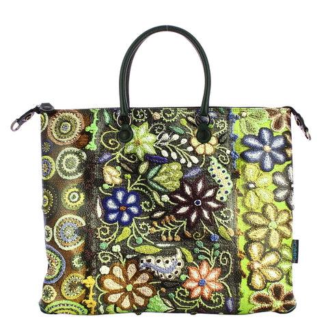 Gabs - Bag G3 Plus L Trip Pelle Bull Black Ricamo Verde Fiore - G000033T3X2361 - 594/-/RICAMO/FIORE/VERDE