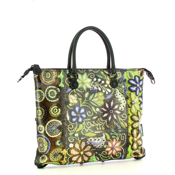 Gabs - Bag G3 Plus M Trip Pelle Bull Black Ricamo Verde Fiore - G000033T2X2361 - 594/-/RICAMO/FIORE/VERDE