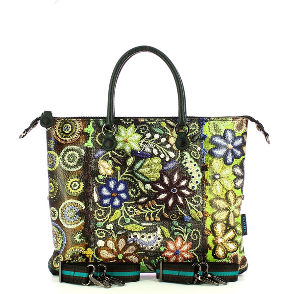Gabs - Bag G3 Plus M Trip Pelle Bull Black Ricamo Verde Fiore - G000033T2X2361 - 594/-/RICAMO/FIORE/VERDE