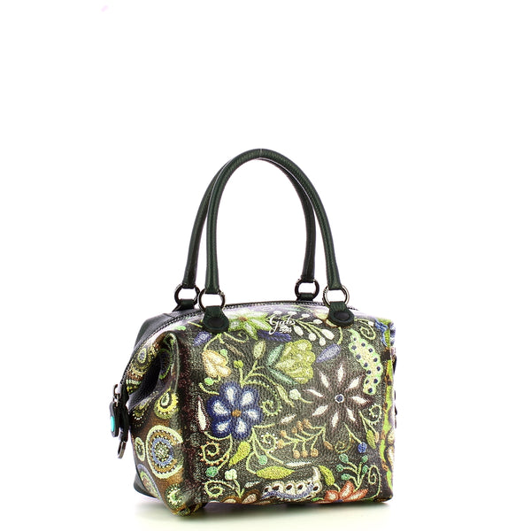Gabs - Bag G3 Plus M Trip Pelle Bull Black Ricamo Verde Fiore - G000033T2X2361 - 594/-/RICAMO/FIORE/VERDE