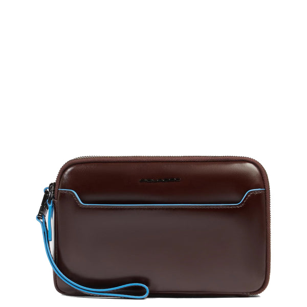 Piquadro - Pouch with wristlet Blue Square Mogano - AC6901B2R - MOGANO