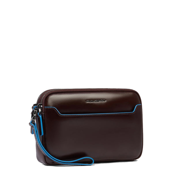 Piquadro - Pouch with wristlet Blue Square Mogano - AC6901B2R - MOGANO