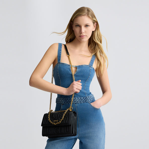 Liu Jo - Medium Crossbody Bag with logo Black - AA5055E0538 - BLACK