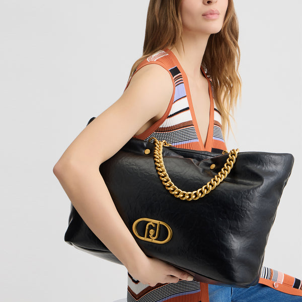 Liu Jo - LaPuffy large Tote Bag with chain Black - AA5146E0886 - BLACK