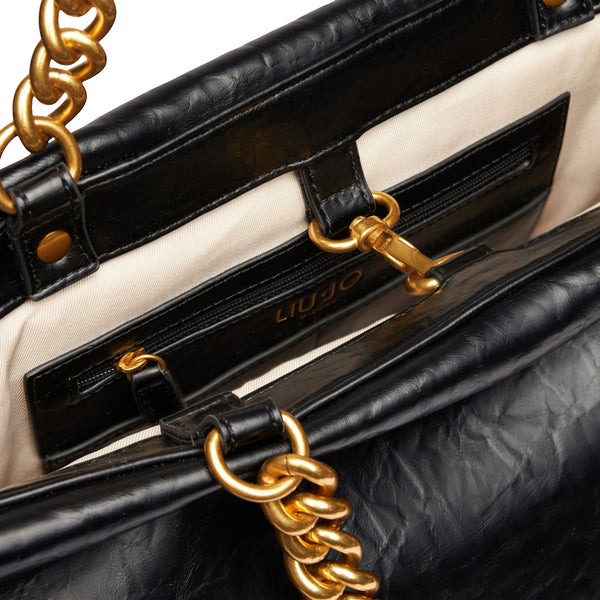 Liu Jo - LaPuffy large Tote Bag with chain Black - AA5146E0886 - BLACK
