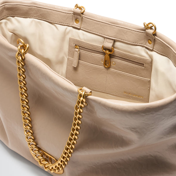 Liu Jo - LaPuffy large Tote Bag with chain Dark Sand - AA5146E0886 - DARK/SAND