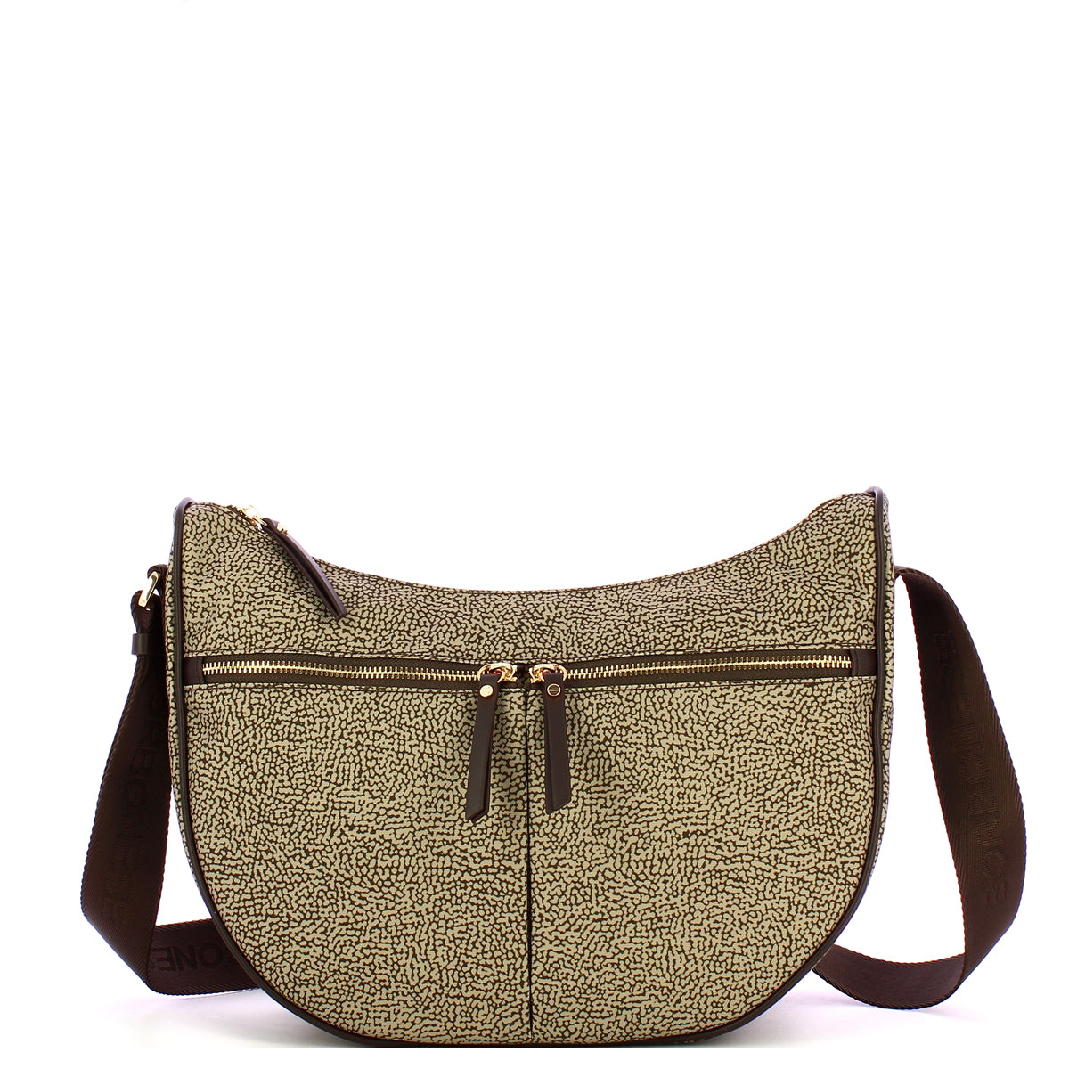 Borbonese - Tracolla Luna Bag Middle OP Naturale Testa Moro - 223219J47 - OP/NATURALE/TESTA/MORO