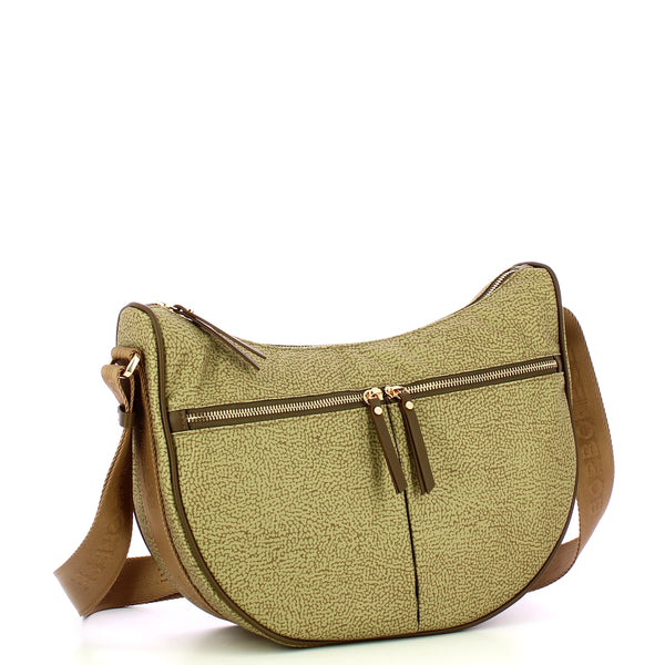 Borbonese - Tracolla Luna Bag Middle Verde Olio - 223219J47 - VERDE/OLIO