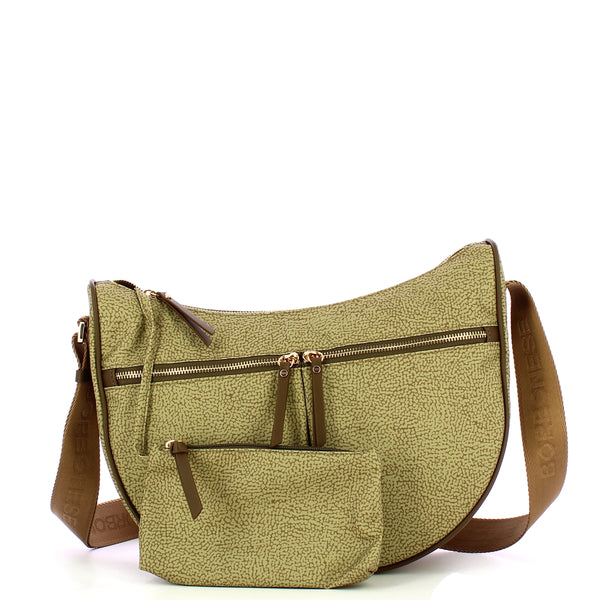 Borbonese - Tracolla Luna Bag Middle Verde Olio - 223219J47 - VERDE/OLIO