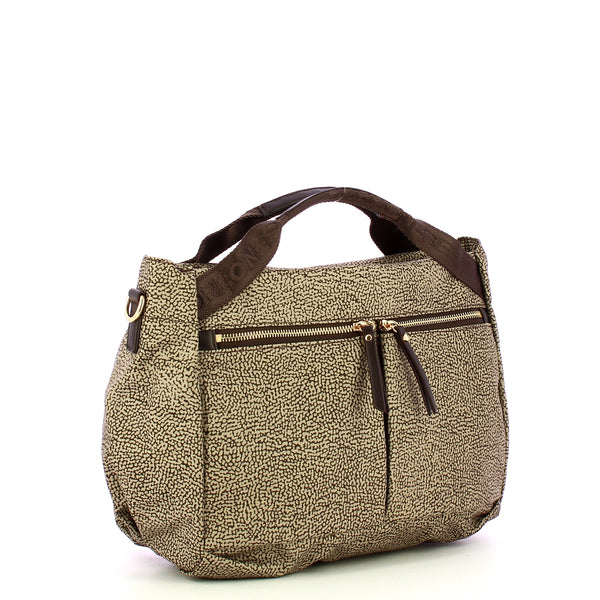 Borbonese - Bauletto Medium OP Naturale Testa Moro - 223230J47 - OP/NATURALE/TESTA/MORO