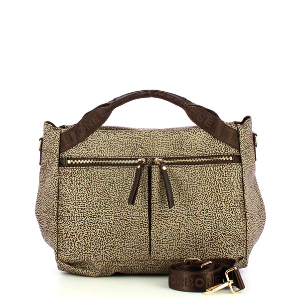 Borbonese - Bauletto Medium OP Naturale Testa Moro - 223230J47 - OP/NATURALE/TESTA/MORO