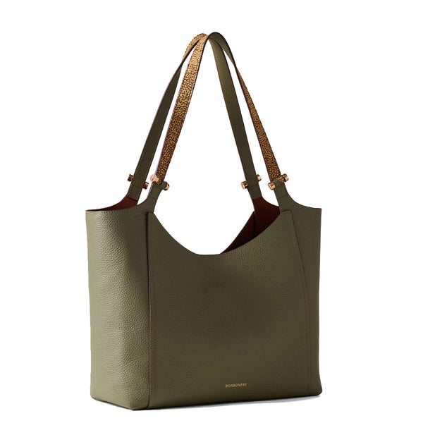 Borbonese - Shopper Bolt Medium Oliva OP Naturale - 924388AR3 - OLIVA/OP/NATURALE