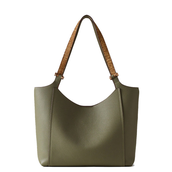 Borbonese - Shopper Bolt Medium Oliva OP Naturale - 924388AR3 - OLIVA/OP/NATURALE