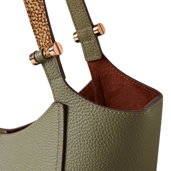 Borbonese - Shopper Bolt Medium Oliva OP Naturale - 924388AR3 - OLIVA/OP/NATURALE