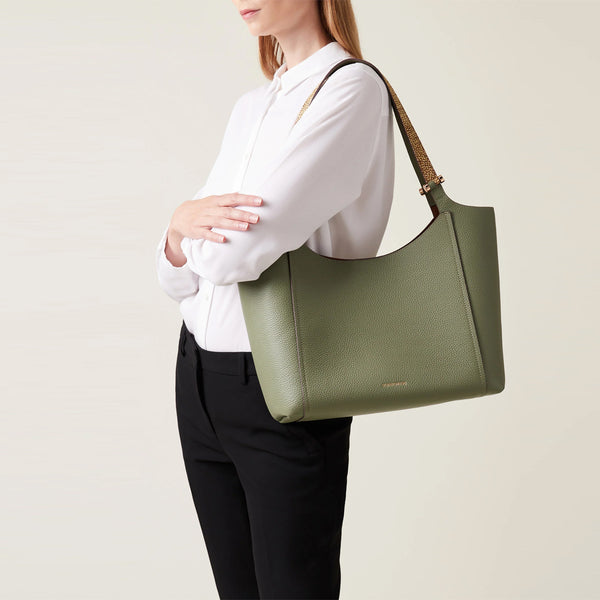 Borbonese - Shopper Bolt Medium Oliva OP Naturale - 924388AR3 - OLIVA/OP/NATURALE