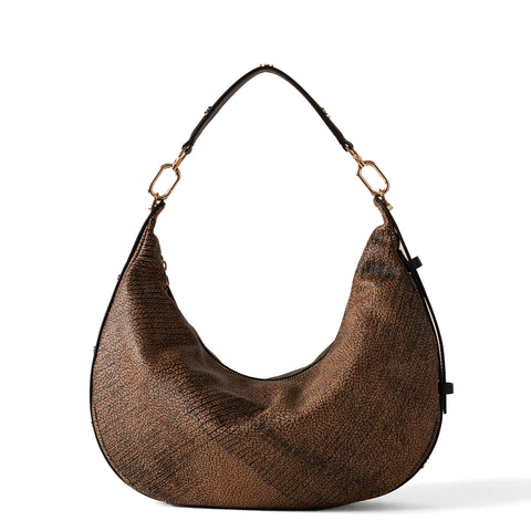 Borbonese - Hobo Bag Oyster Medium Graffiti OP Naturale Nero - 923636AZ5 - OP/NATURALE/NERO