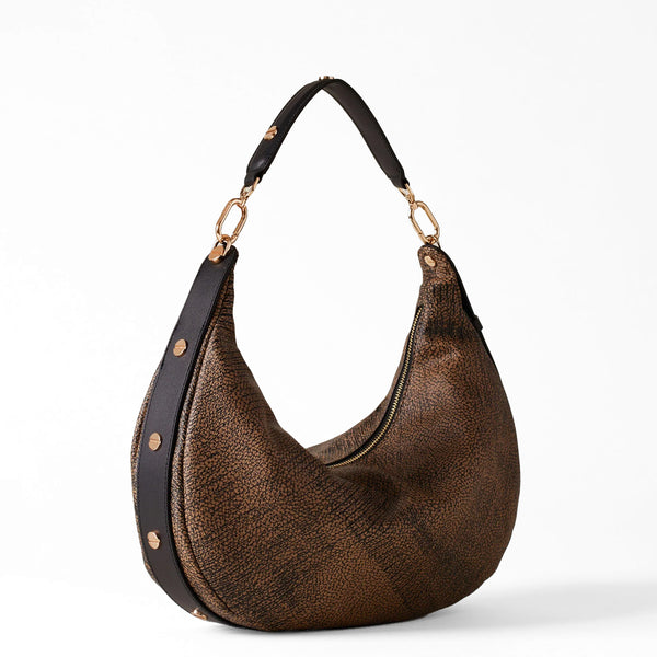 Borbonese - Hobo Bag Oyster Medium Graffiti OP Naturale Nero - 923636AZ5 - OP/NATURALE/NERO
