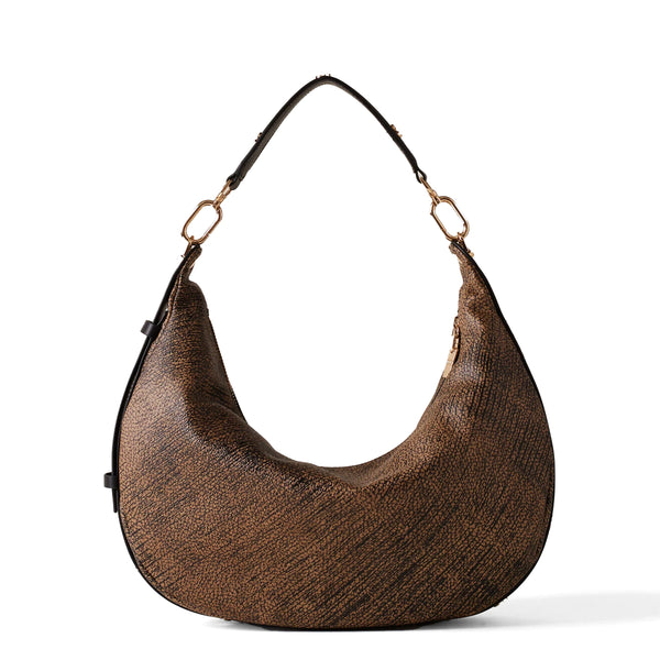 Borbonese - Hobo Bag Oyster Medium Graffiti OP Naturale Nero - 923636AZ5 - OP/NATURALE/NERO