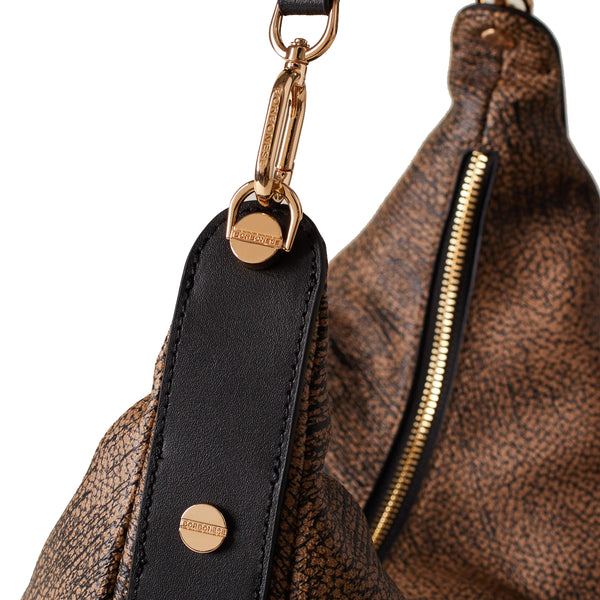 Borbonese - Hobo Bag Oyster Medium Graffiti OP Naturale Nero - 923636AZ5 - OP/NATURALE/NERO