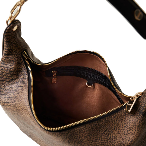 Borbonese - Hobo Bag Oyster Medium Graffiti OP Naturale Nero - 923636AZ5 - OP/NATURALE/NERO