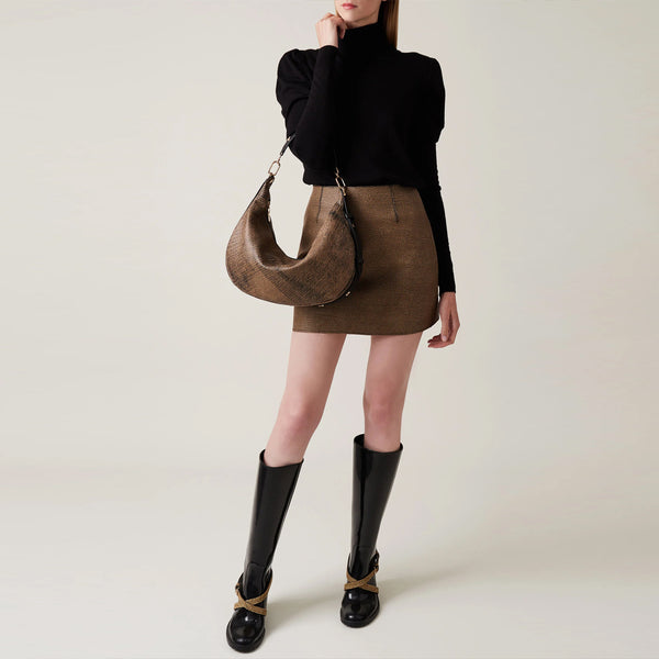 Borbonese - Hobo Bag Oyster Medium Graffiti OP Naturale Nero - 923636AZ5 - OP/NATURALE/NERO