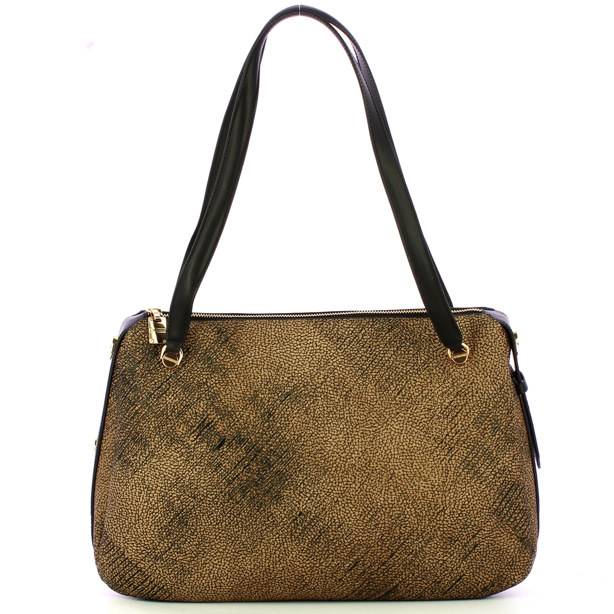 Borbonese - Borsa a spalla Oyster Large in tela rivestita OP Naturale Nero - 923525AZ5 - OP/NATURALE/NERO