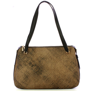 Borbonese - Borsa a spalla Oyster Large in tela rivestita OP Naturale Nero - 923525AZ5 - OP/NATURALE/NERO