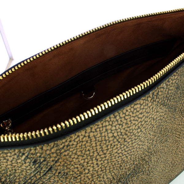 Borbonese - Borsa a spalla Oyster Large in tela rivestita OP Naturale Nero - 923525AZ5 - OP/NATURALE/NERO